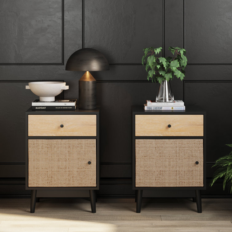 Nathan James 1 Drawer Solid Wood Nightstand in Black Oak